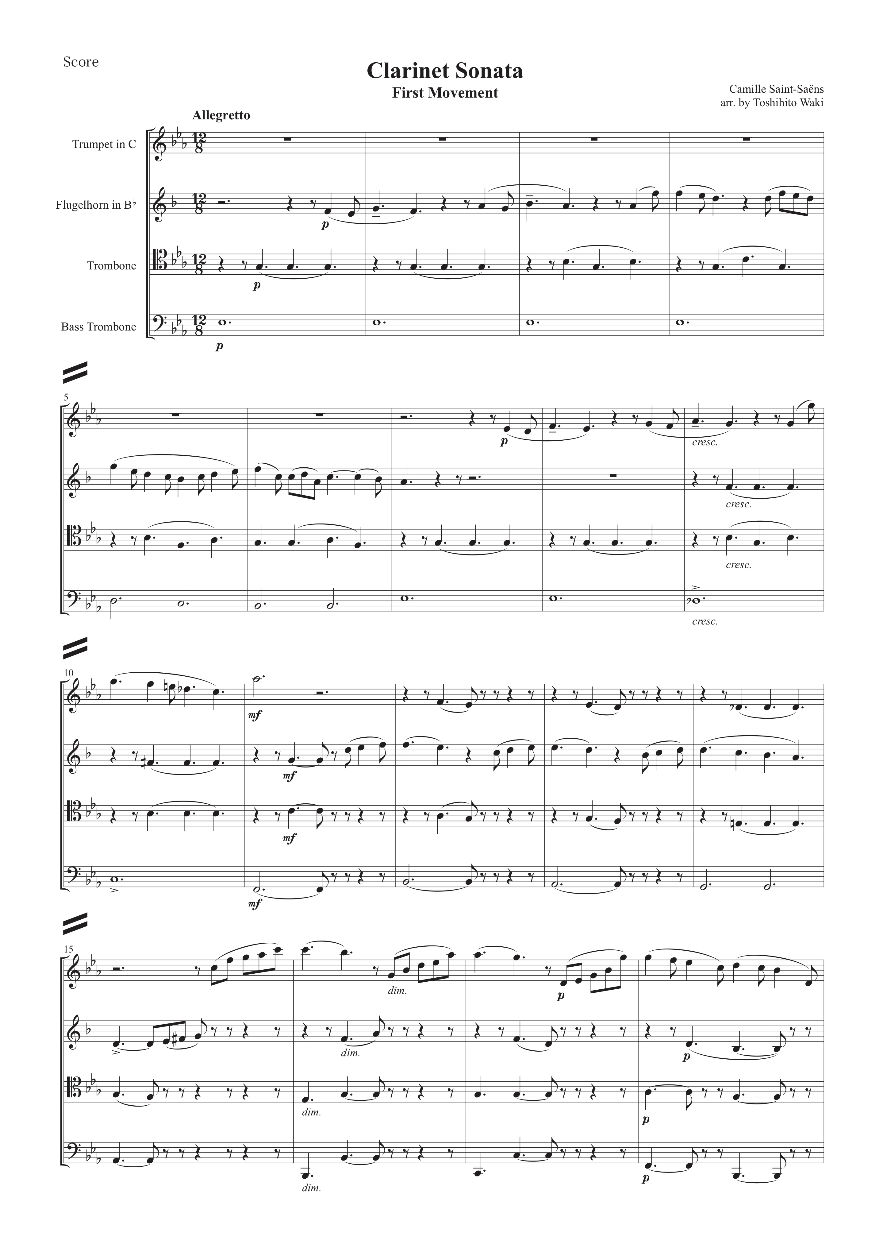 クラリネットソナタ 第1楽章 (サン＝サーンス) 金管四重奏 | 金管アンサンブル楽譜 | NABEO Music Library